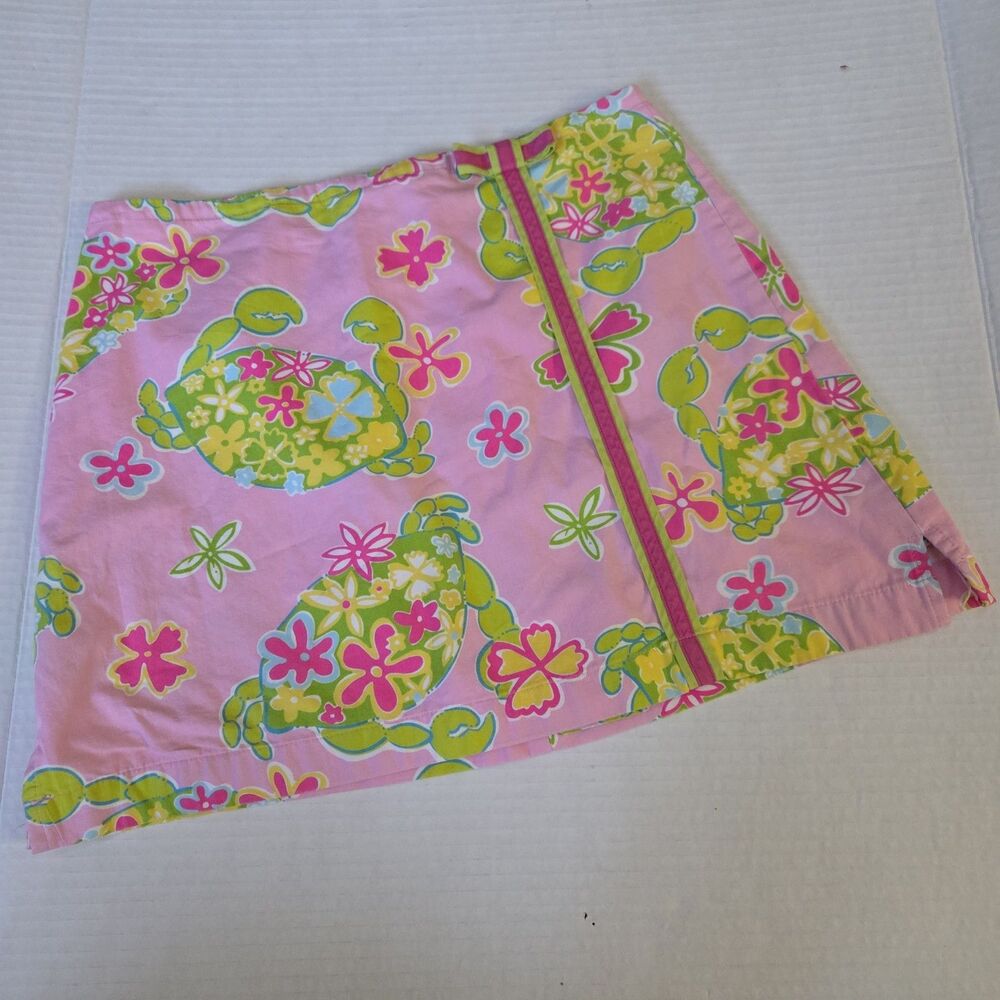 Vintage Lilly Pulitzer Skort Skirt Shorts PINK SANDS MUSCLE BEACH crab 10 GIRL